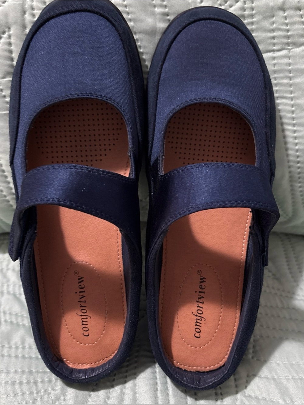 Comfortview Women's Blue Suede & Fabric SlipOn Clog Buckle Comfort Shoes Size 8W